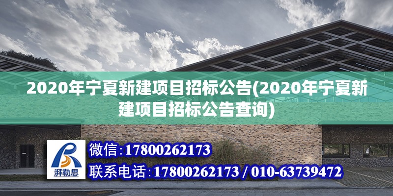 2020年宁夏新建项目招标公告(2020年宁夏新建项目招标公告查询)
