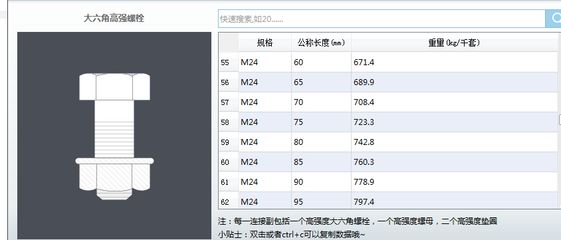 钢结构螺栓规格型号与重量一览表（钢结构螺栓规格型号与重量）