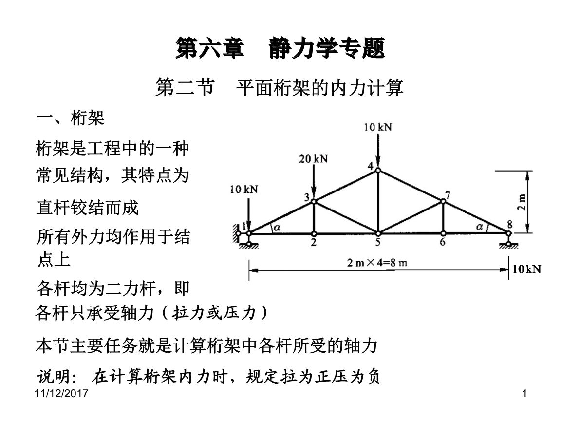 桁架结构内力计算例题（中考数学截面法解法）