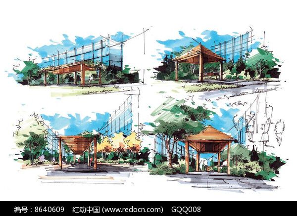 景观廊架效果图手绘（景观廊架手绘效果图）