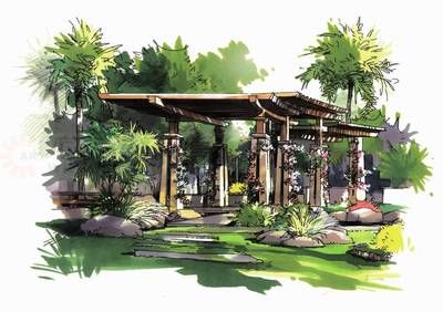 景观廊架手绘图平面（景观廊架手绘图平面教程cad绘制廊架平面教程） 北京加固施工 第1张