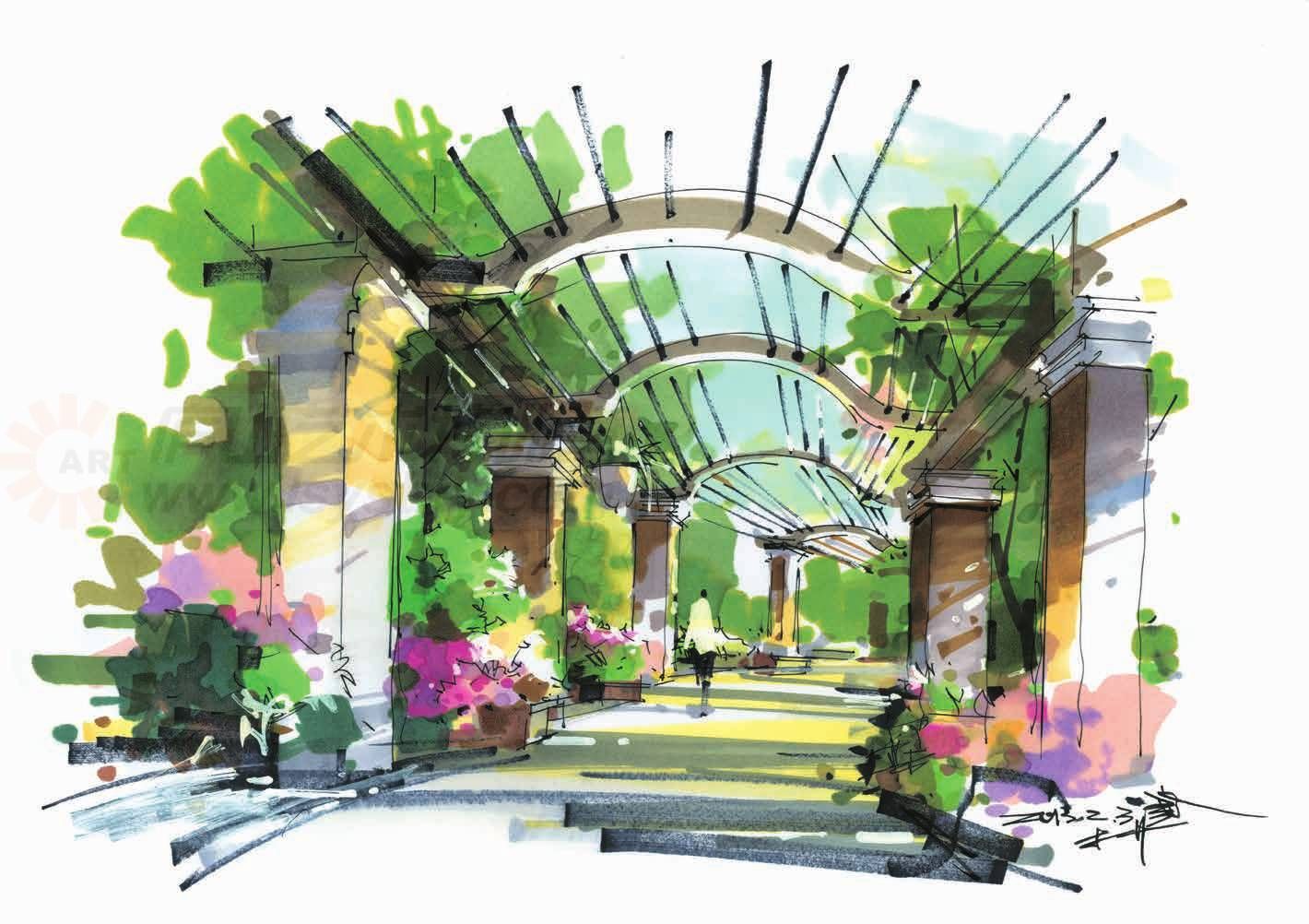 景观廊架手绘图平面（景观廊架手绘图平面教程cad绘制廊架平面教程） 北京加固施工 第5张